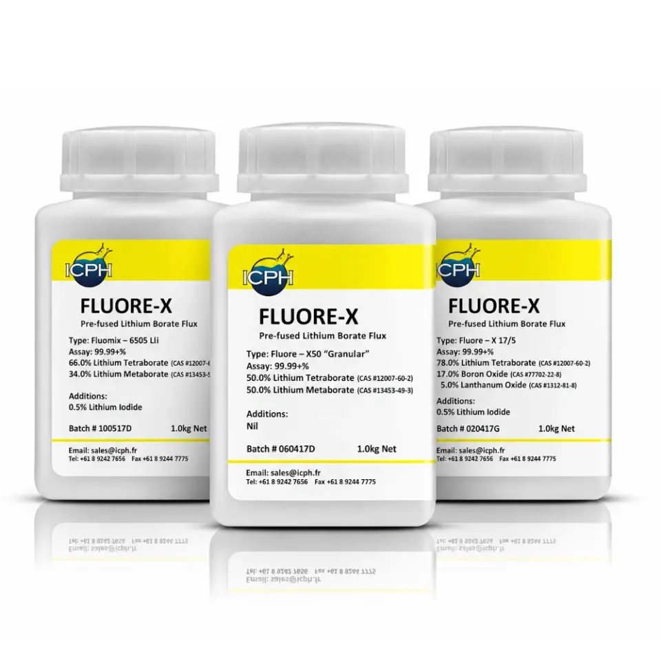 ICPH 66:34 – Lithium Tetraborate 66% / Lithium Metaborate 34% Granular Flux + 0.5% Lithium Bromide + 12.82% Sodium Nitrate 2 KG