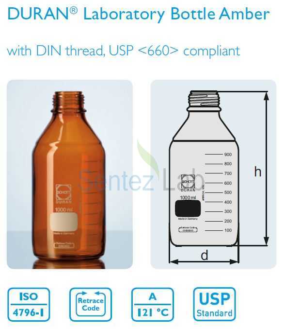 Lab. Şişesi, vidalı ağızlı, kapaklı, 25 ml, Amber