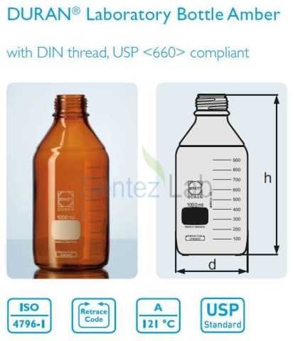 Lab. Şişesi, vidalı ağızlı, kapaklı, 25 ml, Amber
