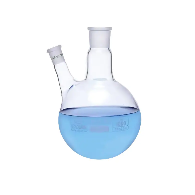 ISOLAB  Balon - Dibi Yuvarlak - 2 Boyunlu - Yan Dişi Şilif - Merkez Boyun : Ns 29/32 - Yan Dişi Şilif : Ns 14/23 - 500 Ml