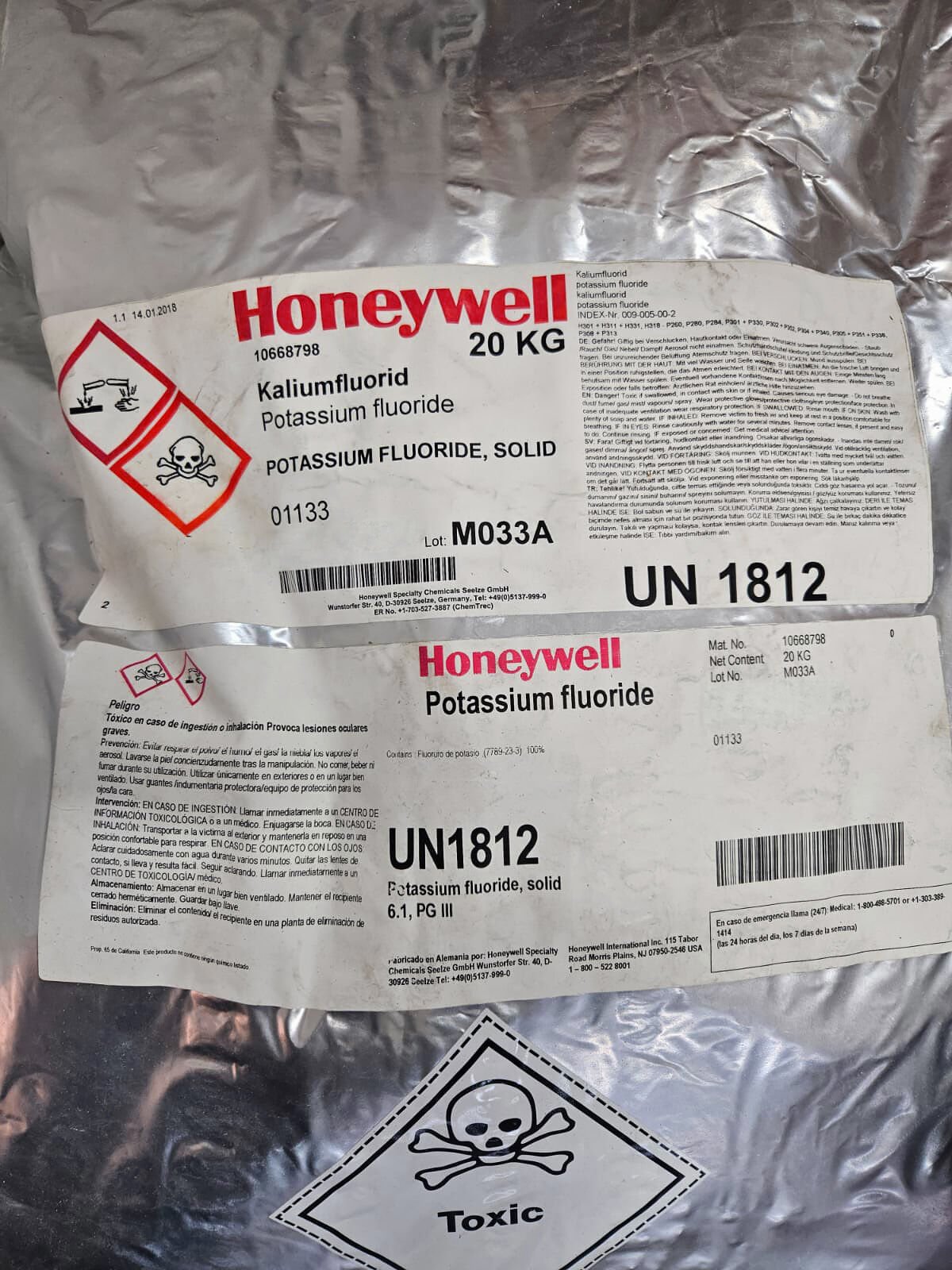 Honeywell 10093978 Potassium Fluoride (Potasyum Florür) (01132)  Cas 7789-23-3  20 kg