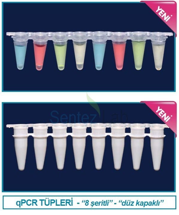 İSOLAB 123.02.118 qPCR şeridi - beyaz - demonte düz kapaklı - 0.2 ml (120 adet)
