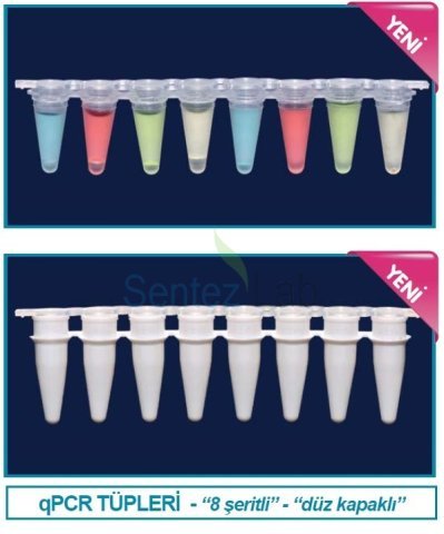 İSOLAB 123.02.118 qPCR şeridi - beyaz - demonte düz kapaklı - 0.2 ml (120 adet)