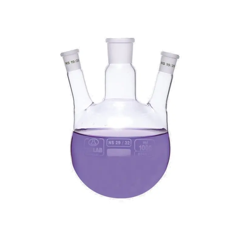 ISOLAB  Balon - Dibi Yuvarlak - 3 Boyunlu - Yan Dişi Şilif - Merkez Boyun : Ns 24/29 - Yan Boyun(Lar) : Ns 19/26 - 1000 Ml