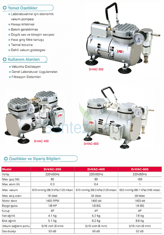 DRVAC 300 Yağsız Vakum Pompası 18 L / Dk