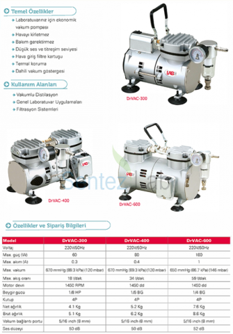 DRVAC 300 Yağsız Vakum Pompası 18 L / Dk