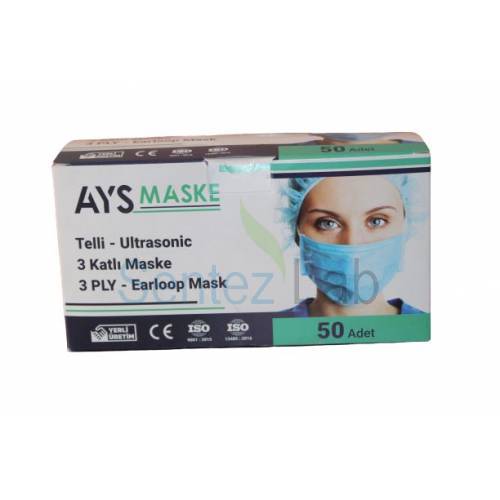 Cerrahi Maske 50 Adet - 3 Katlı Burun Telli Ultrasonik Maske