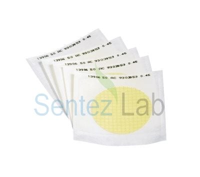 Selüloz Nitrat Membran Filtre 0,45 µm 47 mm Gri zemin üzerine beyaz çizgili 100 Adet/Paket