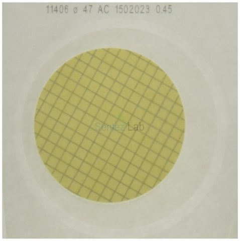 Selüloz Nitrat Membran Filtre 0,45 µm 47 mm Beyaz zemin üzerine siyah çizgili Tek Tek Steril  100 Adet/Paket