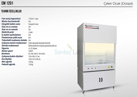 Elektromag EM1201 Ayaklı Çeker Ocak – 1750 m³/saat, 118x90x75 cm