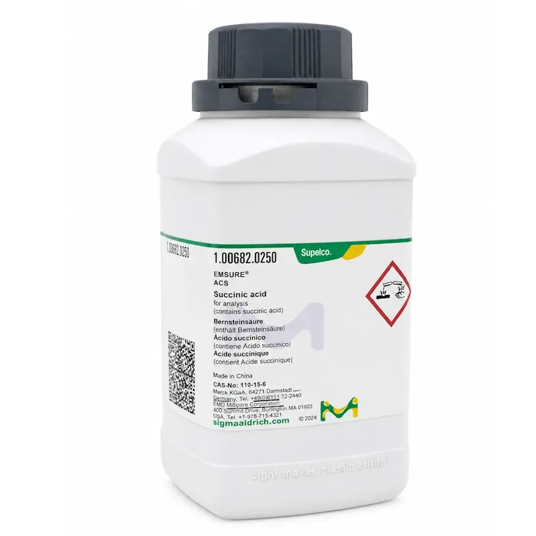 MERCK 100682 Succinic acid for analysis EMSURE®. CAS 110-15-6, EC Number 203-740-4, chemical formula HOOCCH₂CH₂COOH