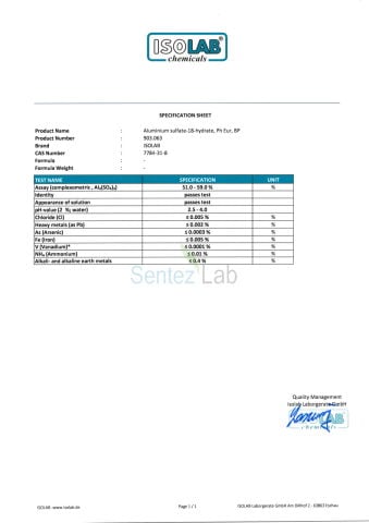 ALUMINIUM SULFATE-18 HYDRATE PH.EUR.,BP Cas 7784-31-8 1000 gram