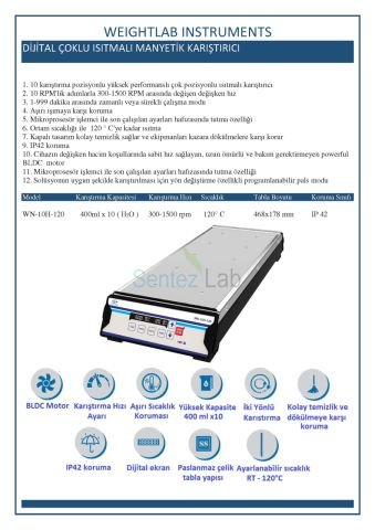 Weightlab WN-10H-120 Isıtıcılı Manyetik Karıştırıcı  10 X 400 ml /  300... 1500 rpm