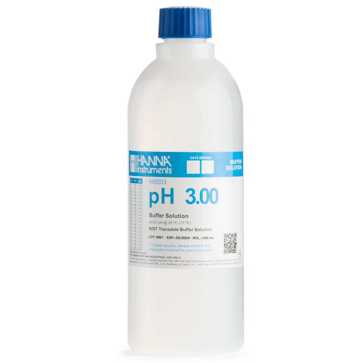 HANNA HI5003 pH 3.00 @ 25°C Technical Calibration Buffer, 500 mL