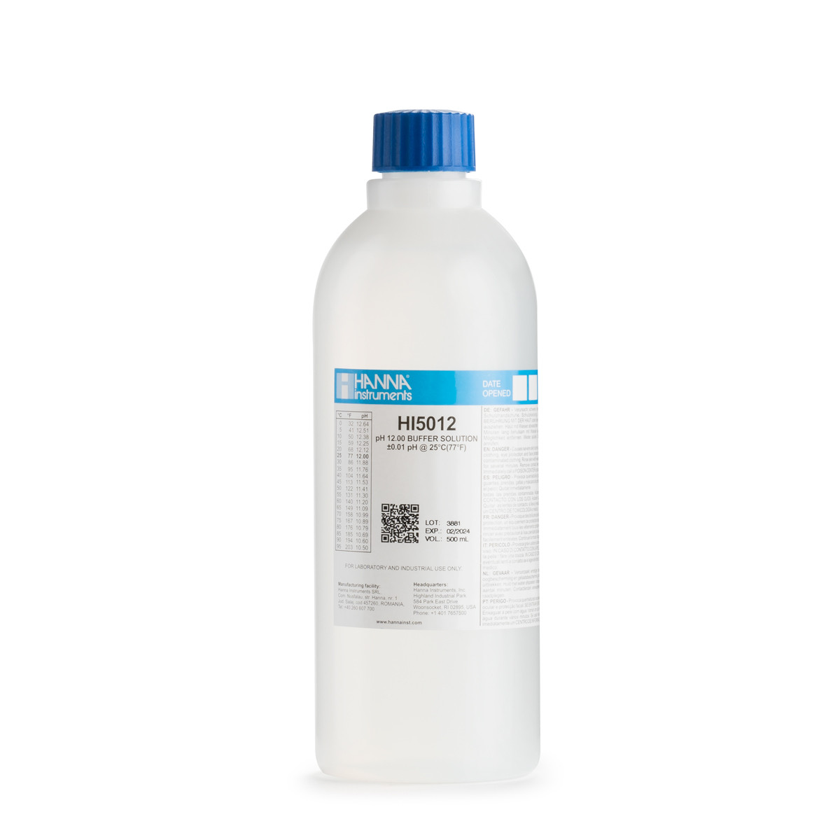 HANNA HI5012 pH 12.00 @ 25°C Technical Calibration Buffer, 500 mL