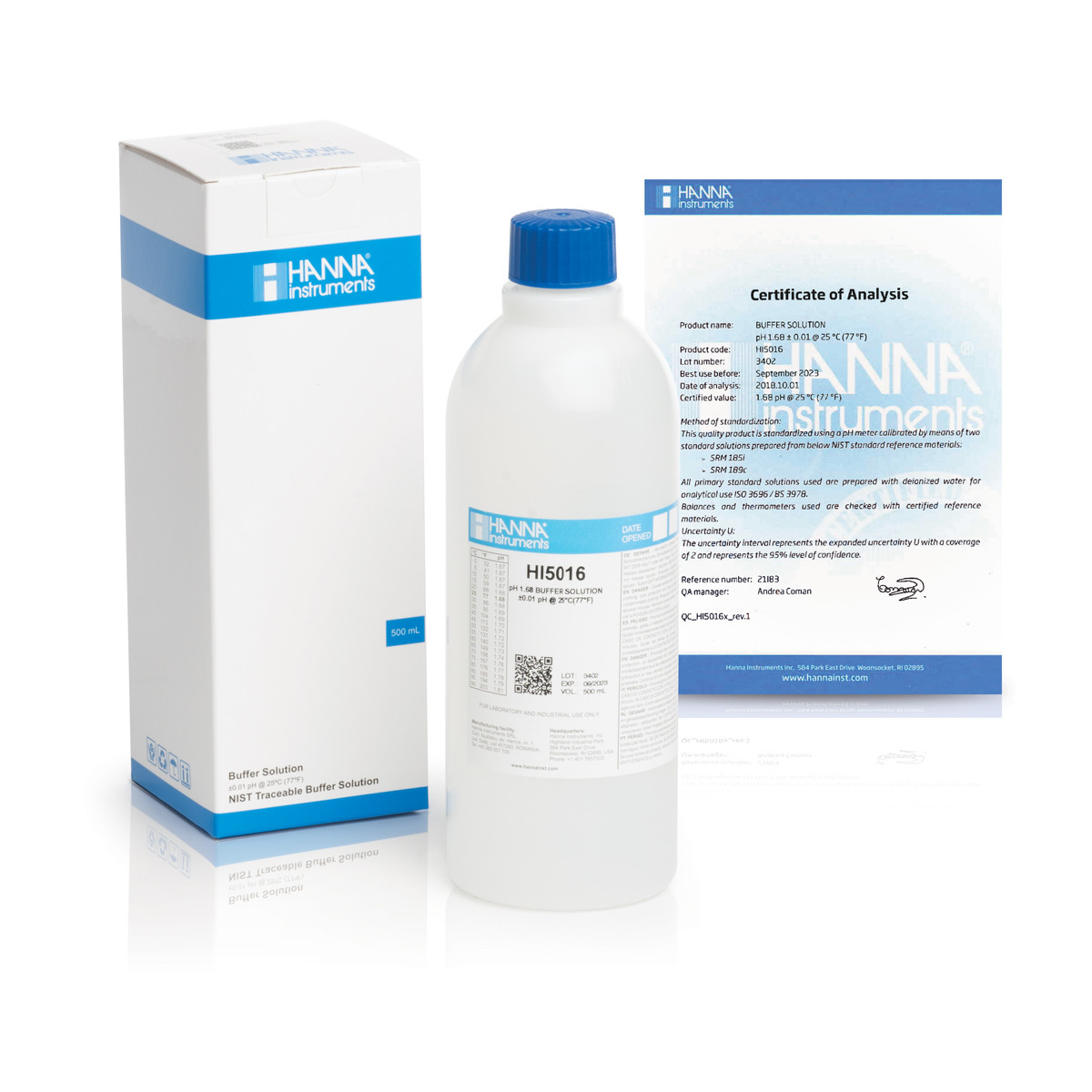 HANNA HI5016 pH 1.68 @ 25°C Technical Calibration Buffer, 500 mL