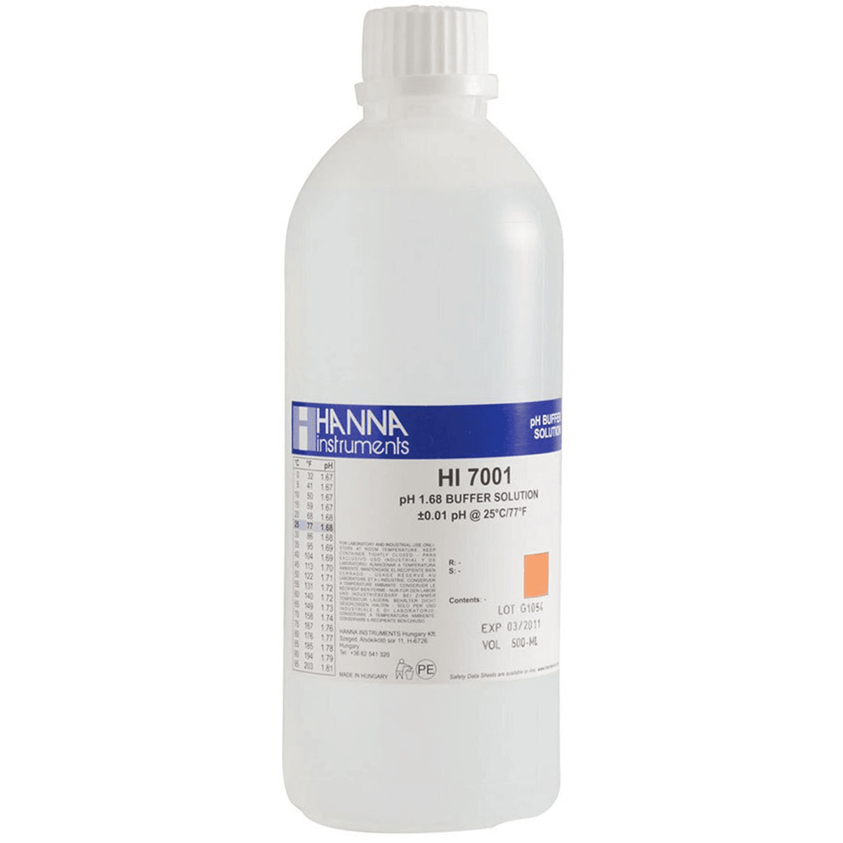 HANNA HI7001L pH 1.68 Value @ 25°C  Calibration Buffer, 500 mL bottle