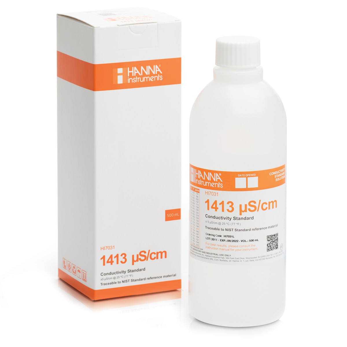 HANNA HI7031L 1413 µS/cm EC value @ 25°C, 500 mL bottle