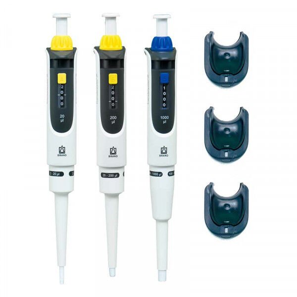 BRAND MID Transferpette® S Ayarlanabilir Otomatik Pipet Seti (2–20 µL / 20–200 µL / 100–1000 µL) – Askılı Komple Set