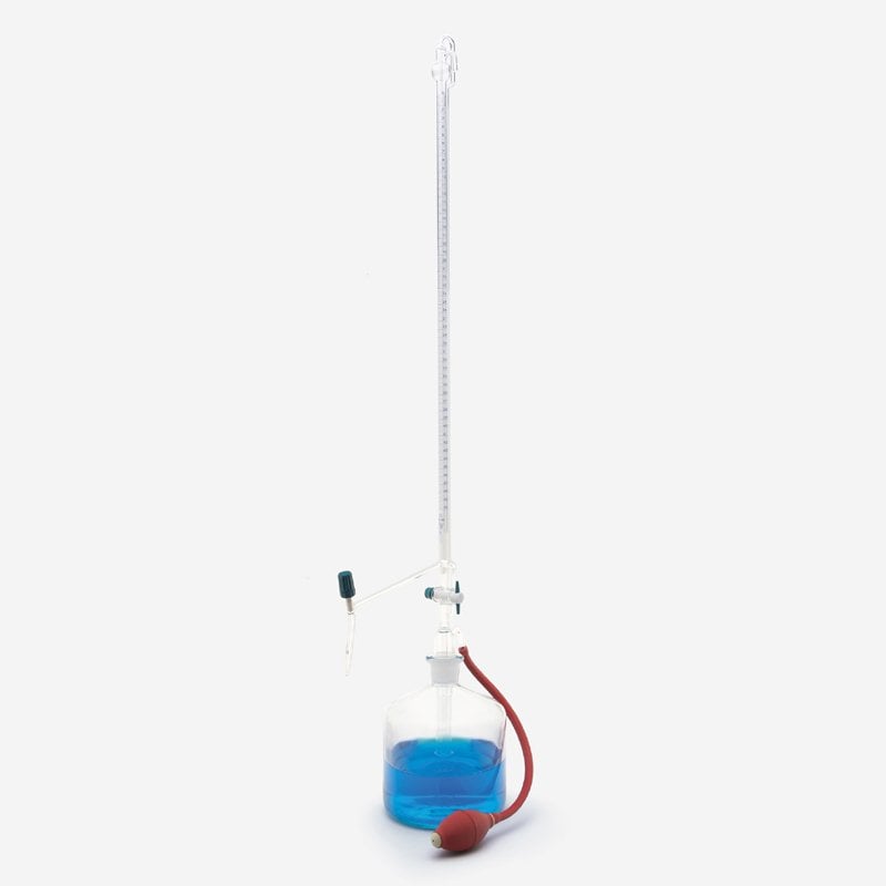 ISOLAB Büret - Otomatik - Şeffaf - Ptfe Ara Musluklu - As Kalite - Grup Sertifikalı - Şelbah Çizgili - Mavi Skala - 50 ml