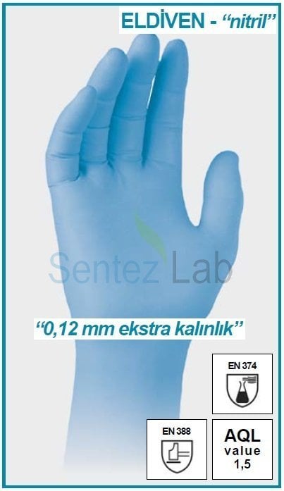 İSOLAB 080.16.003 eldiven - nitril - ekstra kalınlıkık - büyük boy - 100 ad/kutu (100 adet)