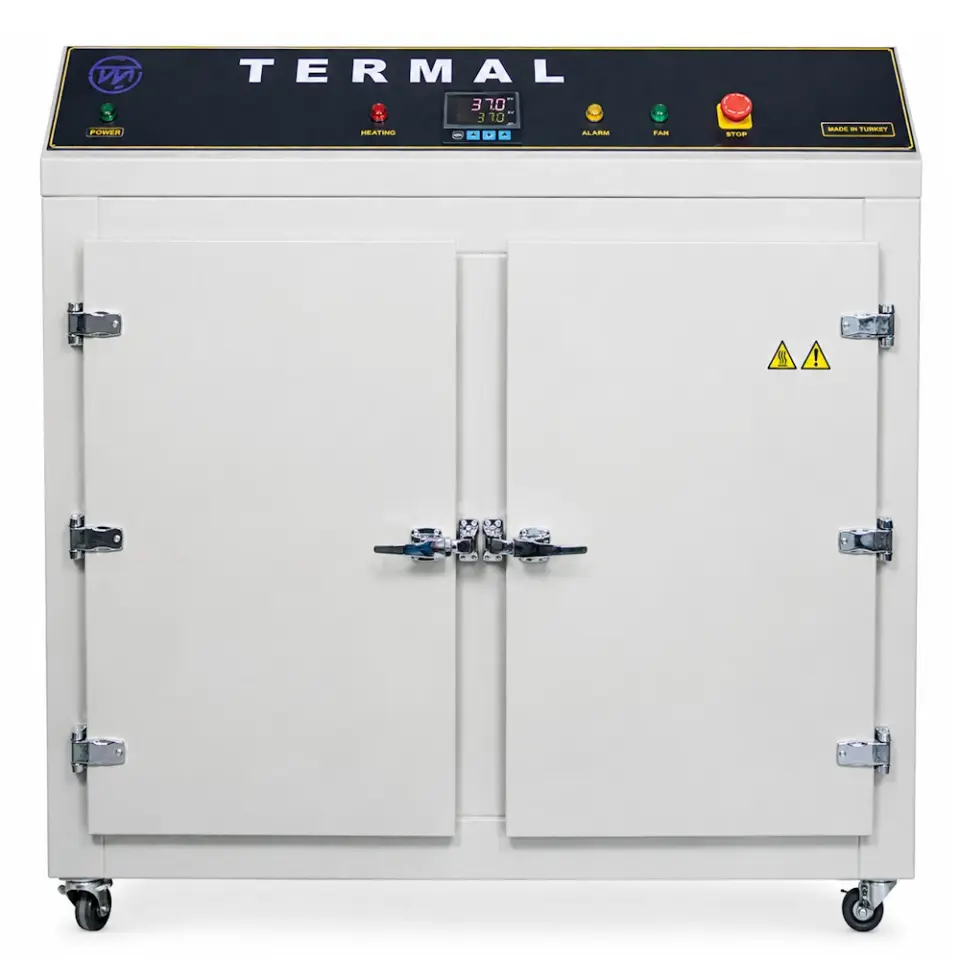 Termal A116100F Kendinden Ayaklı Çift Metal Kapılı Fırın / 800 L / ortam +5...250°C / PID sıcaklık kontrolü / 1340×600×1000 mm iç ölçü / 1610×790×1700 mm dış ölçü / 20 raf kapasitesi / 6 paslanmaz tabla / hareketli ayak