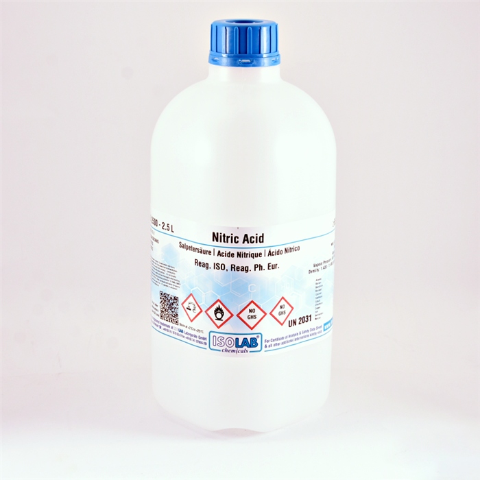 ISOLAB NITRIC ACID 65%, FOR DETERMINATIONS WITH DITHIZONE, REAG. ISO, REAG. PH. EUR. CAS 7697-37-2 2500 ML