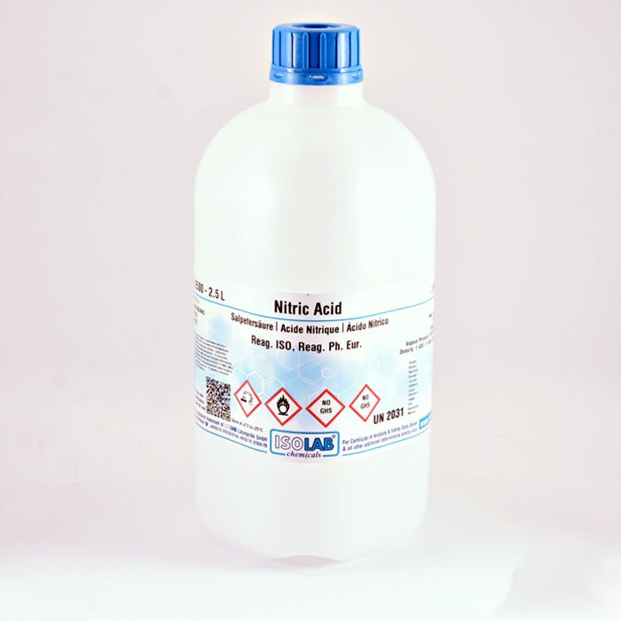 ISOLAB NITRIC ACID 65%, FOR DETERMINATIONS WITH DITHIZONE, REAG. ISO, REAG. PH. EUR. CAS 7697-37-2 2500 ML