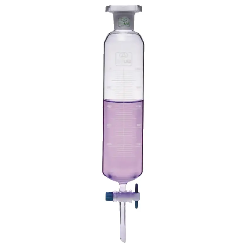 İSOLAB 031.06.500 ayırma hunisi - cam - silindirik - dereceli - PTFE musluklu - 500 ml