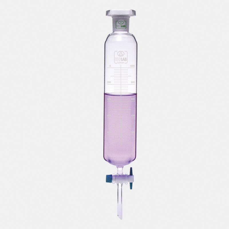 İSOLAB 031.06.250 ayırma hunisi - cam - silindirik - dereceli - PTFE musluklu - 250 ml