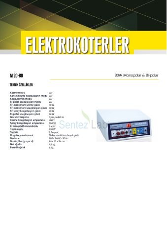 Elektromag M 20-80 Koter Cihazı Radyo Frekans ( RF) Dokunmatik dijital gösterge, monopolar / bi-polar, 120 Watt