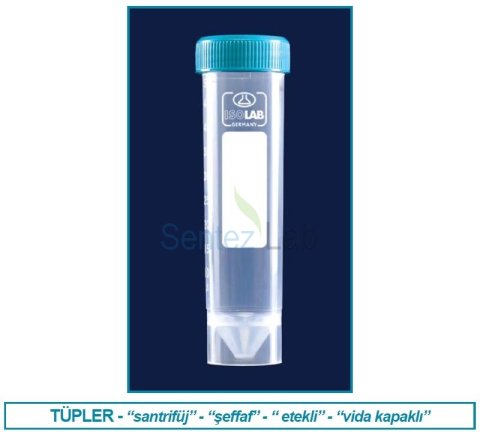 İSOLAB 078.02.006 tüp - santrfüj - P.P - vidalı kapaklı - 50 ml - DNA/RNA free - etekli - gamma steril - tekli ambalaj (50 adet)