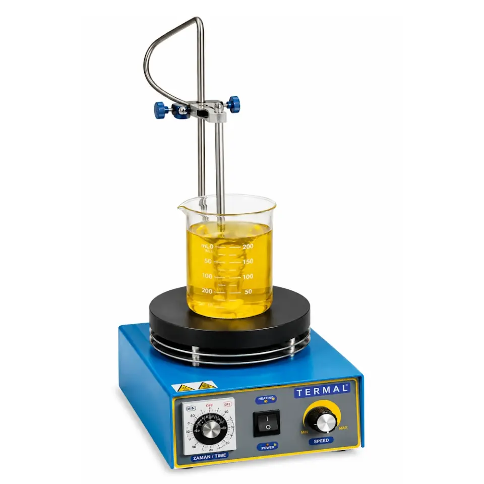 Termal N11150MK Kontak Termometreli Isıtıcılı Manyetik Karıştırıcı / 3 L / 0...1600 d/dak / ortam +7...380°C / PID dijital termostat / 1°C ayar / kap içinde ±2°C / Ø160 mm alüminyum plaka / kontak termometre bağlantıları