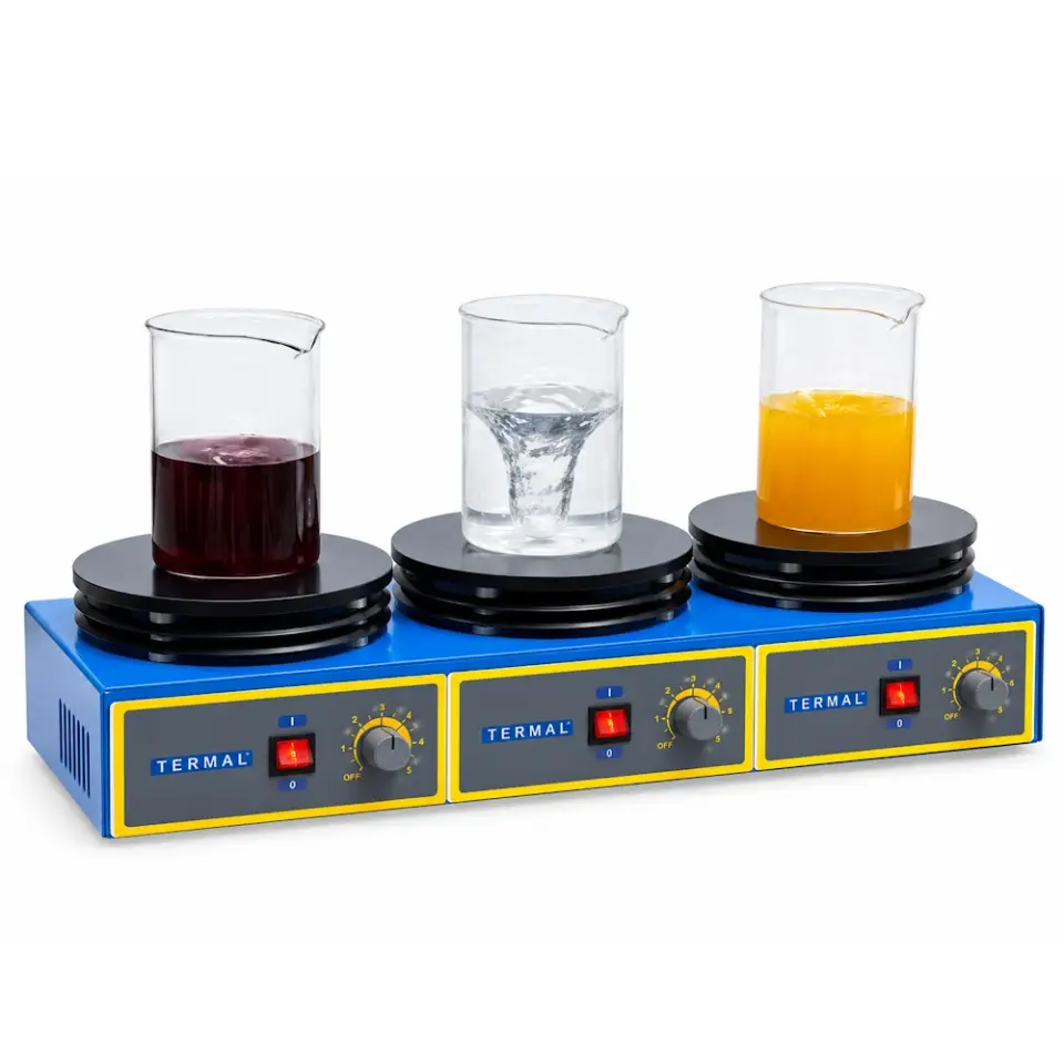 Termal N11153 3 Gözlü Isıtıcısız Manyetik Karıştırıcı / 3 göz / her göz bağımsız / göz başına 2 L / 0...1600 d/dak / analog dimmer / Ø160 mm alüminyum plaka / 3 manyetik balık