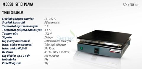 Elektromag M 3060 ISITICI TABLA (Hot Plate) 30x30 cm / 300 °C  2 Plate