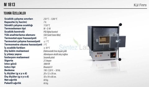 Elektromag M 1815 Kül Fırını 250–1200 °C / 12 L – Yüksek Isı (Mufla) Fırını