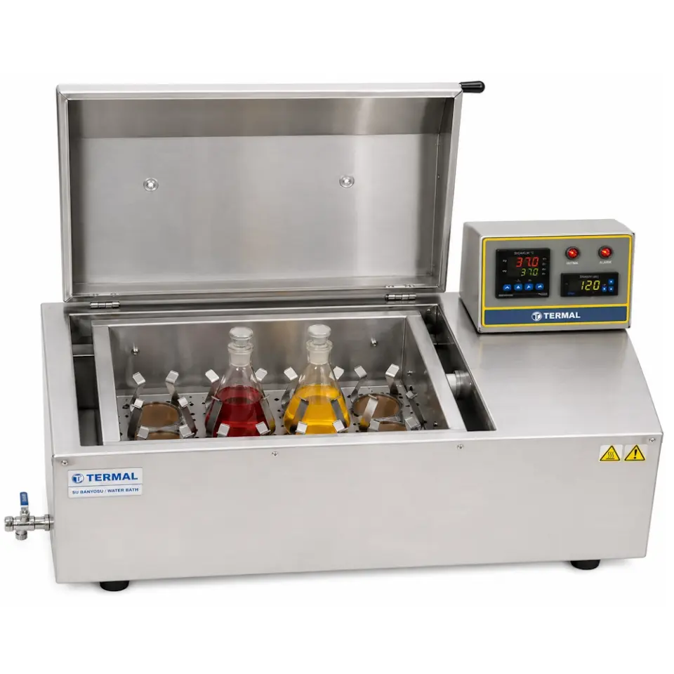 Termal H11960 Çalkalamalı Su Banyosu / 45 L tank / 27 L kullanılabilir sepet / ortam +5...99,9°C / 10...250 rpm / standart 12×250 ml erlen klipsli tepsi / paslanmaz çelik gövde