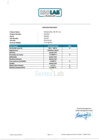DIETHYL ETHER  ≥ 99.5%, BP , PH. EUR. CAS No : 60-29-7