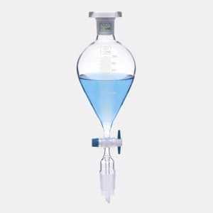İSOLAB 032.01.500 damlatma hunisi - cam - armudi - dereceli - PTFE musluklu - 500 ml