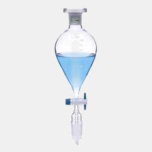 İSOLAB 032.01.250 damlatma hunisi - cam - armudi - dereceli - PTFE musluklu - 250 ml