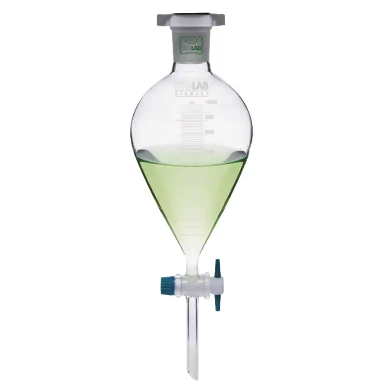 İSOLAB 031.04.902 ayırma hunisi - cam - armudi - dereceli - PTFE musluklu - 2000 ml
