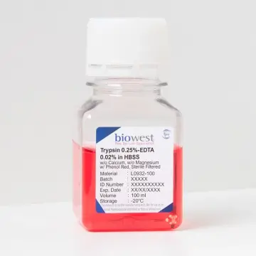 Biowest Trypsin 0.25% - EDTA 0.02% in HBSS w/o Calcium w/o Magnesium w/ Phenol Red - 100ml