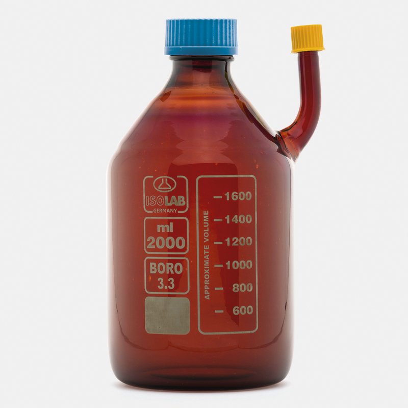 İSOLAB 007.02.004 şişe - yan kollu borosilikat cam Amber - 2000 ml AMBER