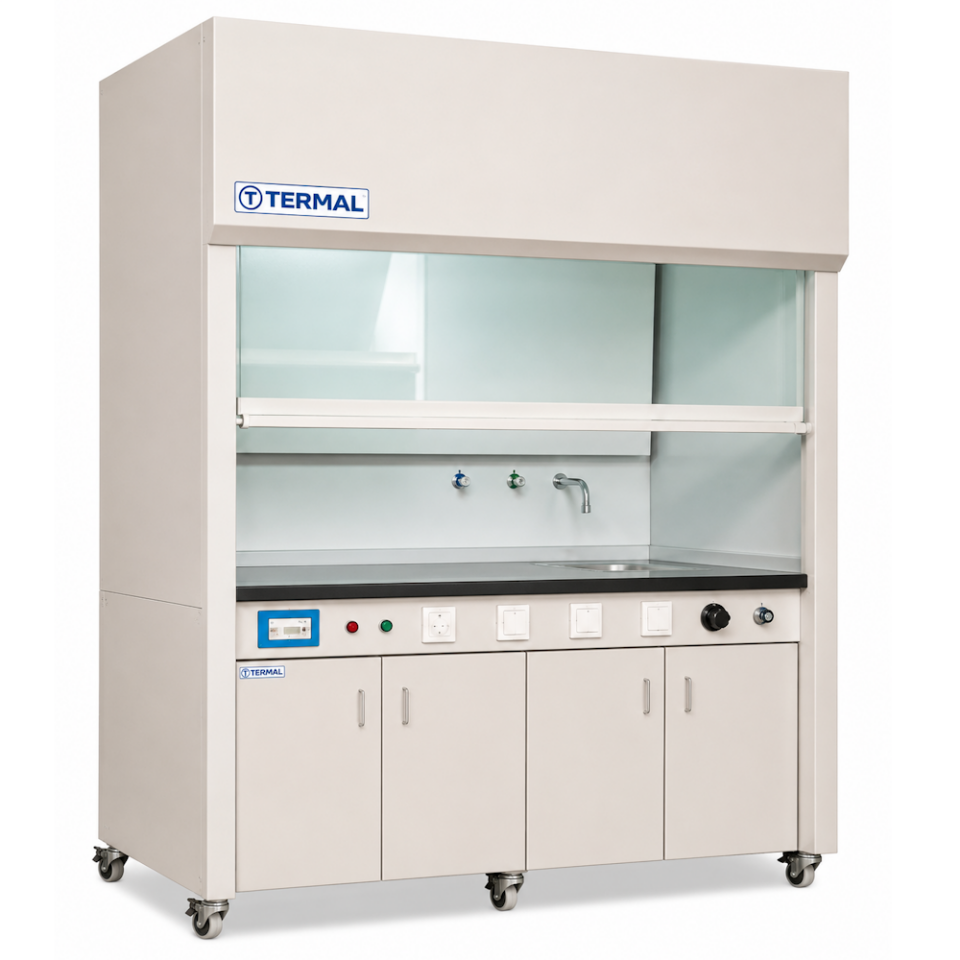 Termal N120 Kendinden Ayaklı Alt Dolaplı Çeker Ocak / 1200×800×2200 mm / 1060 m³/h PP kanal tipi fan / 316L çalışma zemini / tekerlekli alt dolap