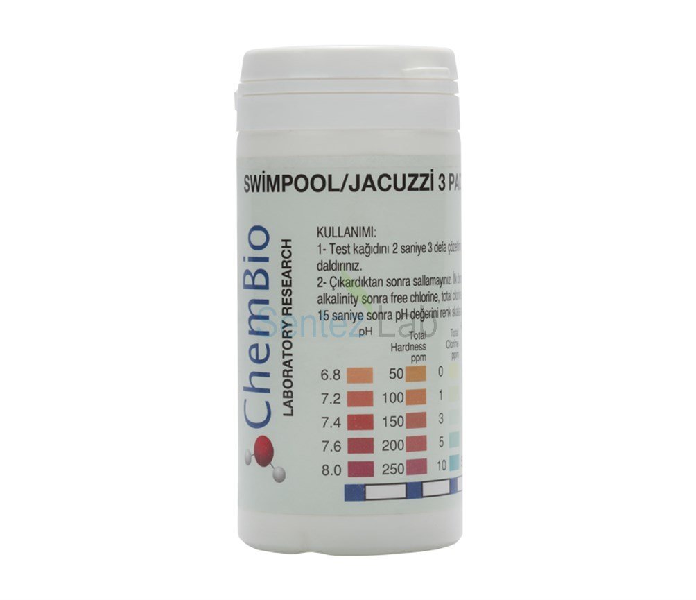 Swimming Pool Test Strips - 3 Pad Chlorine, Alkalinity, pH