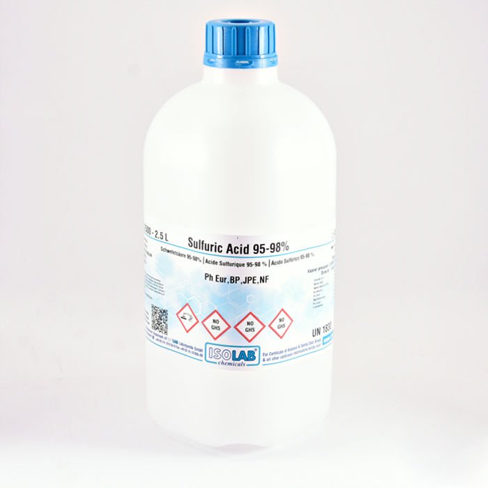 ISOLAB SULFURIC ACID 95-98 %  Ph Eur, BP, JPE, NF CAS 7664-93-9  2.5 L