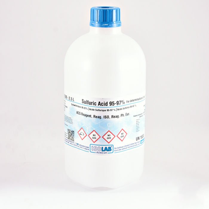 ISOLAB SULFURIC ACID 95-97% FOR DETERMINATION OF HG, ACS REAGENT, REAG. ISO, REAG. PH. EUR. CAS 7664-93-9 2500 ML