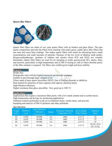 Quartz microfiber, high purity 1150°C (SiO2), (47 mm) (100/pk)