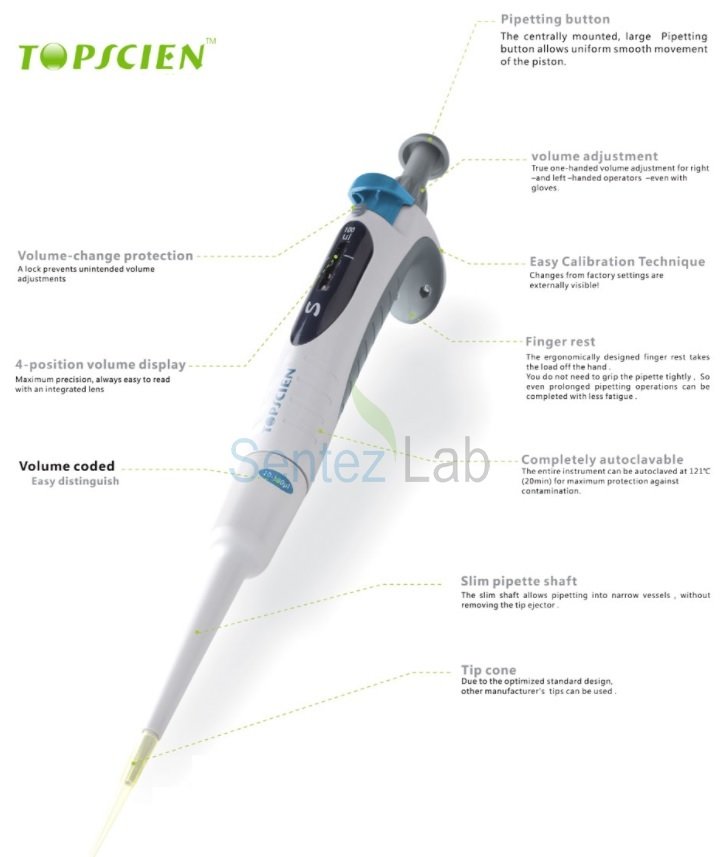 Top Scien Otomatik Pipet Full Otoklavlanabilir 500-5000μl