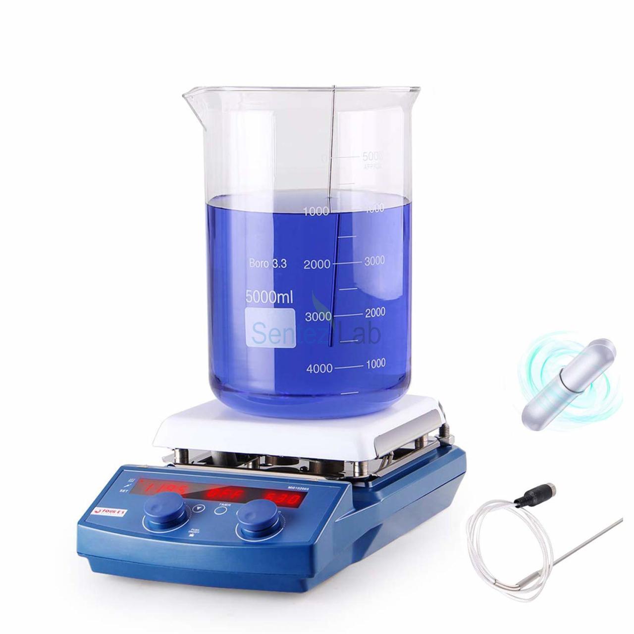FOURE'S Dijital Isıtıcılı Manyetik Karıştırıcı 50 – 1500rpm 550 °C / 20 Lt Kapasite 185X185 Tabla Stand ve Sıcaklık Probu Dahil